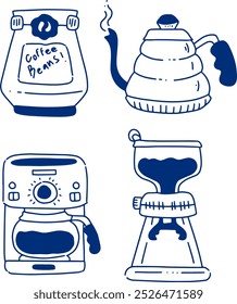 hand drawn cute coffee maker for coloring