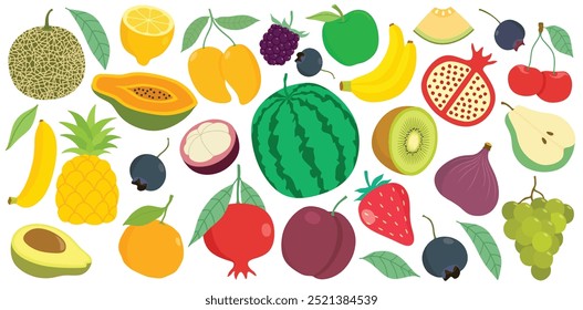 Hand drawn cute colorful fruits with cartoon style isolated on white background.
