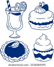 hand drawn cute coloring dessert