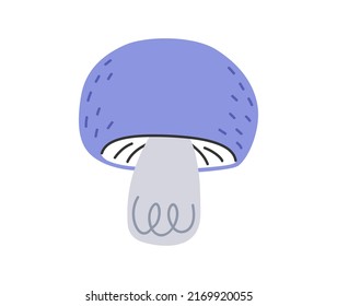 Hand drawn cute contemporary illustration of mushroom. Flat vector fungus element in simple colored doodle style. Forest, nature, autumn sticker, icon or print. Isolated on white background.