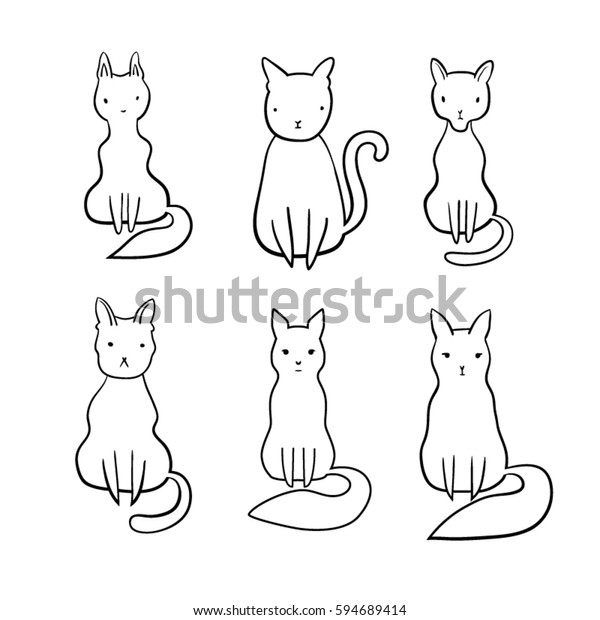 Hand Drawn Cute Contour Cat Set Stock Vector (Royalty Free) 594689414