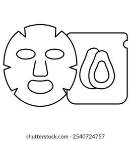 Dibujado a mano Cosméticos lindos para colorear libro Ilustración vectorial. Página para colorear de máscara facial audaz y fácil para adultos y niños. Hoja para colorear para alivio del estrés y relajación