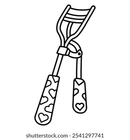 Hand Drawn Cute Cosmetics Coloring Book Vector Illustration. Bold and Easy Eyelash Curler Coloring Page for Adults and Kids. Coloring Sheet for Stress Relief and Relaxation