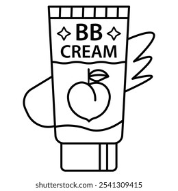 Hand Drawn Cute Cosmetics Coloring Book Vector Illustration. Bold and Easy BB Cream Coloring Page for Adults and Kids. Coloring Sheet for Stress Relief and Relaxation