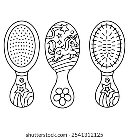 Hand Drawn Cute Cosmetics Coloring Book Vector Illustration. Bold and Easy Comb Coloring Page for Adults and Kids. Coloring Sheet for Stress Relief and Relaxation