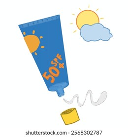 Hand Drawn Cute Cosmetics Coloring Book Vector Illustration. sunscreen spf 50 Coloring Page for Adults and Kids. Coloring Sheet for Stress Relief and Relaxation

