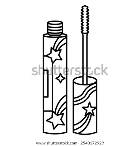 Hand Drawn Cute Cosmetics Coloring Book Vector Illustration. Bold and Easy Mascara Coloring Page for Adults and Kids. Coloring Sheet for Stress Relief and Relaxation