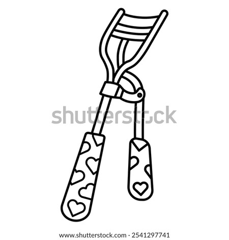 Hand Drawn Cute Cosmetics Coloring Book Vector Illustration. Bold and Easy Eyelash Curler Coloring Page for Adults and Kids. Coloring Sheet for Stress Relief and Relaxation