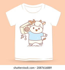 Mano dibujó una vaca linda para la camiseta