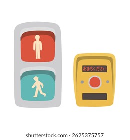 Hand drawn cute crosswalk traffic light and push button illustration set