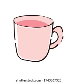 hand drawn cute a cup of coffee. kawaii food sticker. pink coffee cartoon illustration.