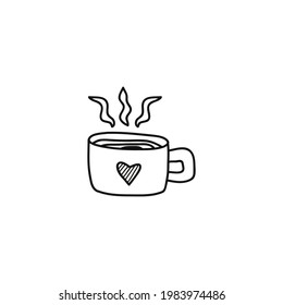 Hand Drawn cute cup coffee or tea, vector illustration.