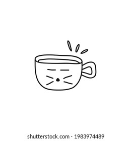 Handgezeichneter süßer Kaffee oder Tee, Vektorgrafik.