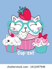 Hand drawn cute cupcakes illustration for t shirt printing