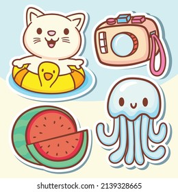 Hand drawn cute daily objects cartoon stickers