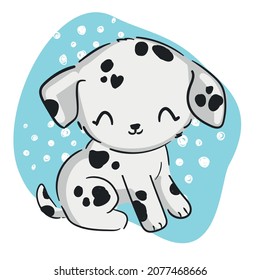 Hand drawn Cute Dalmatian Puppy Childrens Print Cartoon Character Vector Illustration