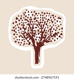 Hand drawn cute decidious tree sticker icon . Isolated flat vector illustration for organic eco nature based design element.Black and white minimal modern woodland garden clipart
