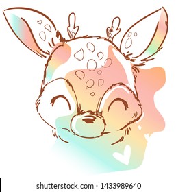 Hand drawn cute deer. Design print for children. Vector illustration cute animal. Cartoon style. Woodland vector. 