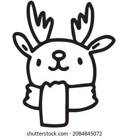 hand drawn cute deer doodle art wear winter scarf illustration. vector EPS10