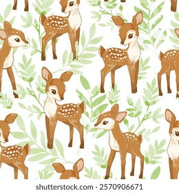 hand Drawn Cute Deers pattern seamless. Print design Vector