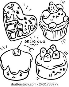 hand drawn cute desserts and text for templates.