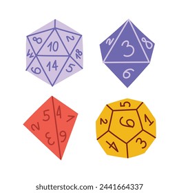 Hand drawn cute dice for RPG board games, isolated on white vector illustration