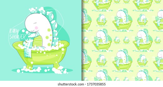 hand drawn a cute dino baby shower