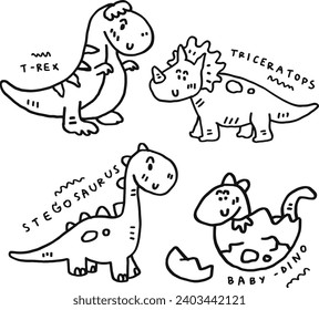 hand drawn cute dino and text for templates.