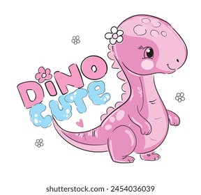 Hand drawn cute dinosaur vector cartoon character Kids summer spring print