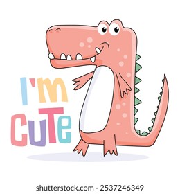 Hand drawn cute dinosaurs, childish style for kids background illustration.