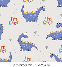 Hand drawn cute dinosaurs childish seamless pattern. Vector illustration.