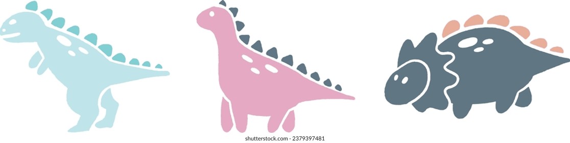 Hand drawn cute dinosaurs. Children's illustration with dinosaurs, shirts, fabric. Scandinavian design. Baby blue dinosaur