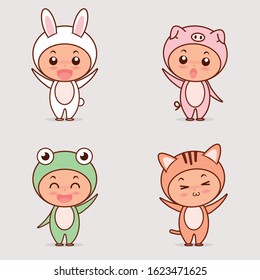 hand drawn cute disguised characters collection