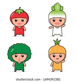 personajes dibujados a mano adorables disfrazados 
colecta de mascotas vagabundas para enseñar a los medios a los niños a amar el concepto de comer verduras
