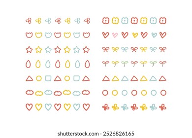 Dibujado a mano linda colección divisor. Formas geométricas naturales, florales, abstractas. Diseño de Vector decorativo plano ilustración aislada.