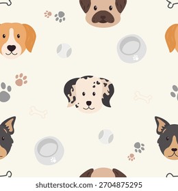 Hand drawn cute dog doodle seamless pattern
