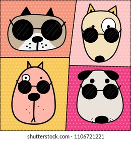 Hand Drawn Cute Dog Face Characters Set. Vector Illustration.