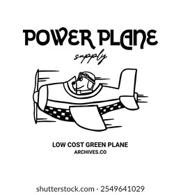 hand drawn cute dog riding a plane retro cartoon illustration