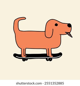 hand drawn cute dog riding skateboard illustration