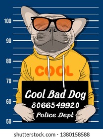 Hand drawn cute dog with sunglasses illustration. Vector