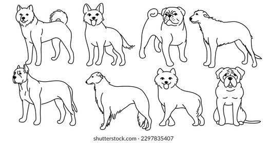 Hand drawn cute dogs doodles set. Vector illustration on white background.
