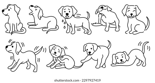 Hand drawn cute dogs doodles set. Vector illustration on white background.