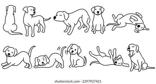 Perros lindos dibujados a mano. Ilustración vectorial sobre fondo blanco.