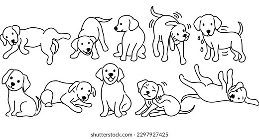 Hand drawn cute dogs doodles set. Vector illustration on white background.