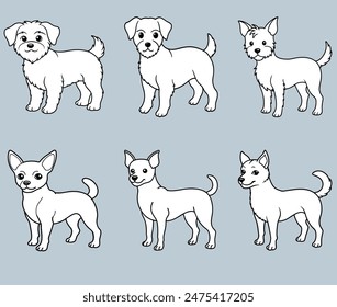 Hand drawn cute dogs doodles set. Vector illustration on white background.