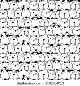 Hand Drawn Cute Dogs Pattern Background. Vector Illustration.