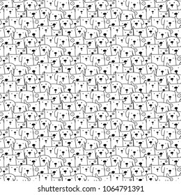 Hand Drawn Cute Dogs Vector Pattern Background. Doodle Funny. Handmade Vector Illustration.