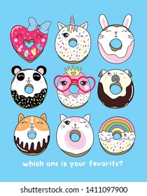 Hand drawn cute donut illustration for t shirt printing