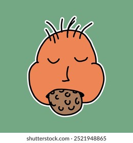 hand drawn cute doodle baby eating cookies