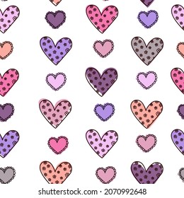 Hand drawn cute doodle black hearts with flowers white seamless love pattern. For Valentine's Day, weddings.